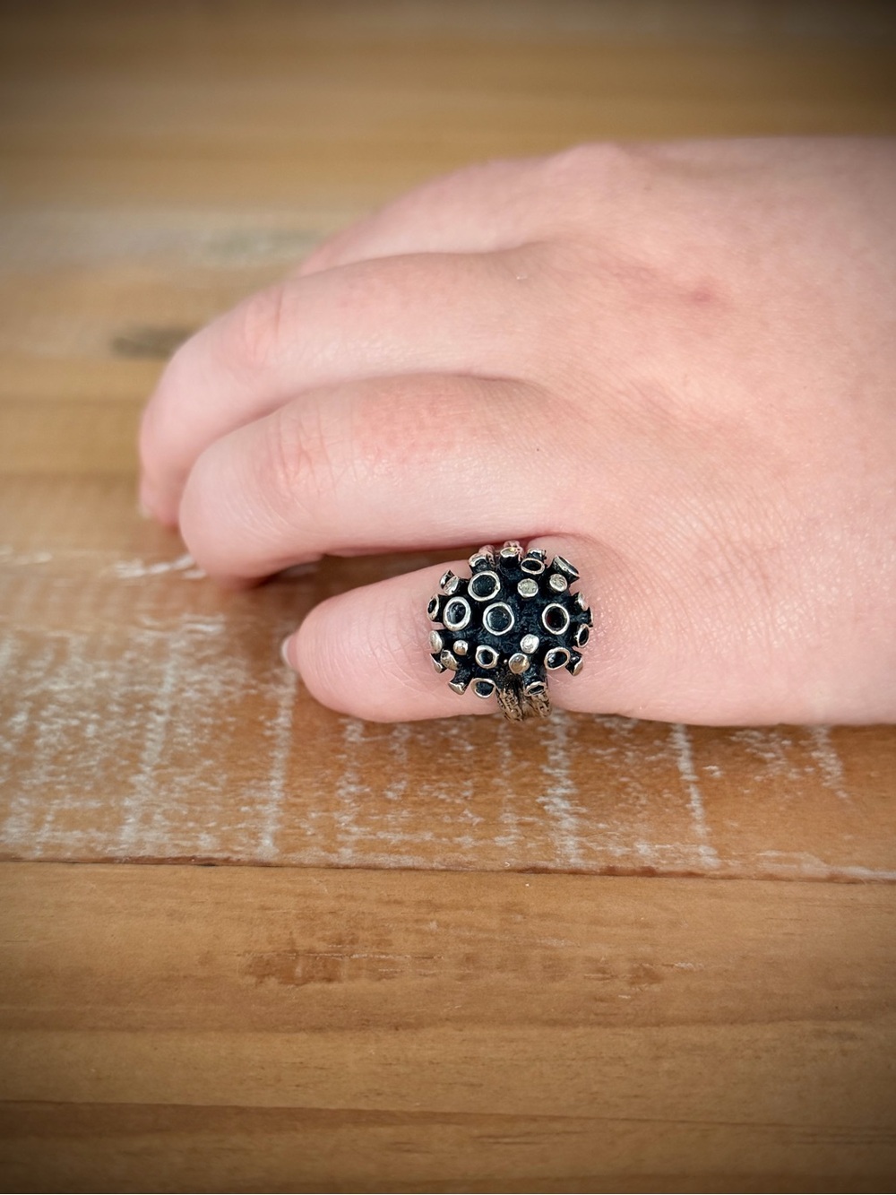Vtg STERLING Brutalist Gem Craft Ring Size 5.5, MCM, Art, Beach, Whimsical, Boho